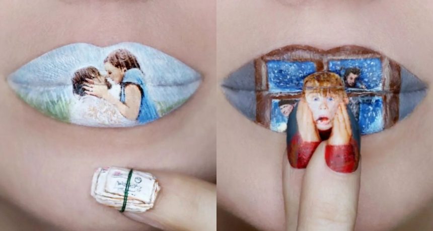 Шминкерка ги користи нејзините усни како платно да создава ремек-дела инспирирани од популарните филмови